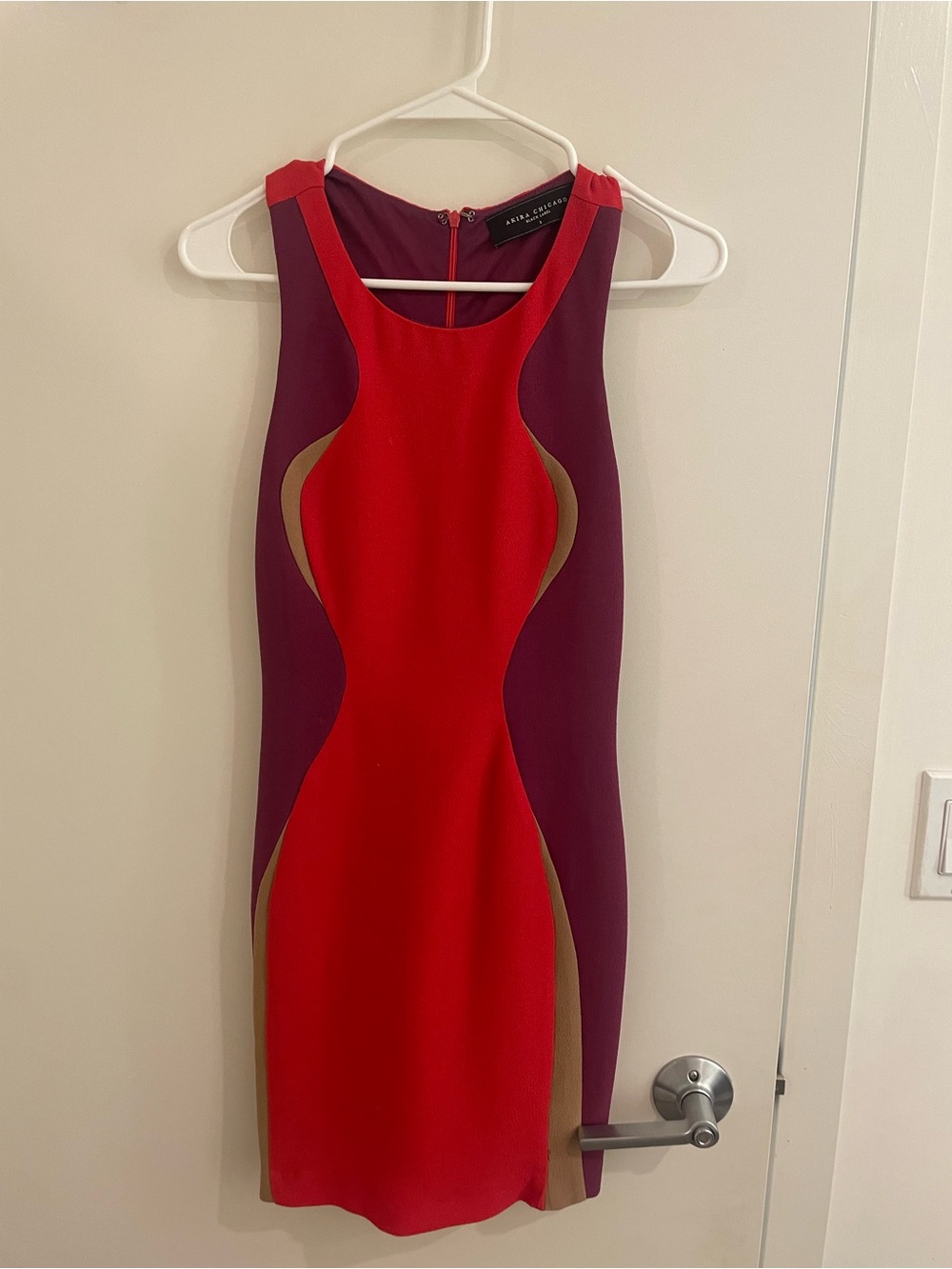AKIRA Red, Purple & Tan Colorblock Mini Dress